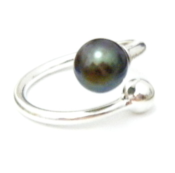 Green Black Round AAA Pearl Open Size Ring